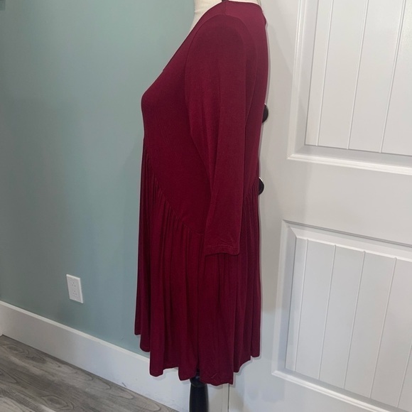 Burgundy solid Babydoll Mini Dress - Picture 10 of 14